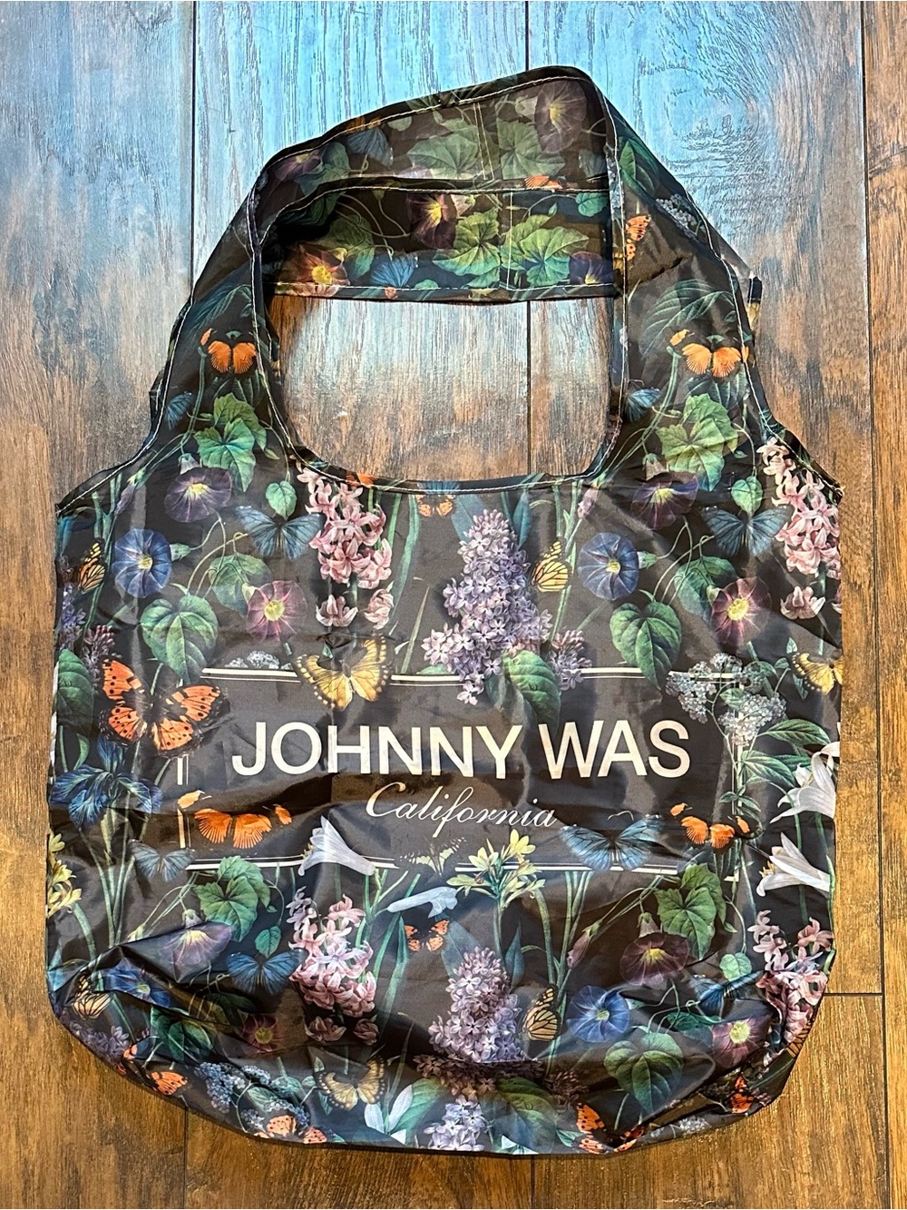 Johnny Was Black Floral & Butterfly Foldable Reusable Lightweight Tote